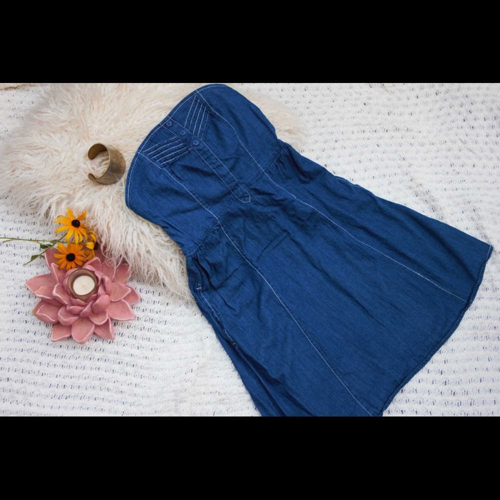 Blue Strapless short denim dress Size Extra Small